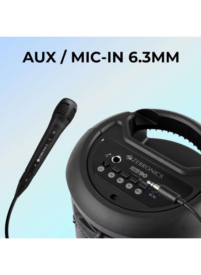 ZEBRONICS Sound Feast 90 10W Output, Portable Wireless Speaker with Bluetooth v5.0, TWS, 6.3mm with Wired Mic, USB, mSD, AUX, Mobile Holder and RGB Lights - Image 2